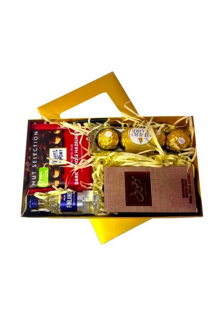 Pachet cadou barbati,Parfum arabesc unisex Ard al Zaafaran,Mousuf,vodka Finlandia 50ml,ciocolata