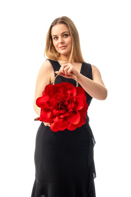 Li̇na | Gold Metal Handle Rose Flower Design Evening Dress Hand and Shoulder Bag
