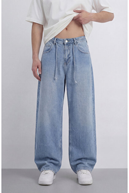 Bağcıklı Premium Yıkama Detay Baggy Jean