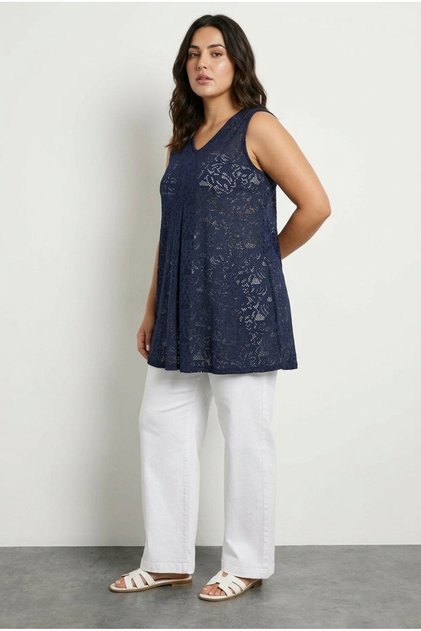 Plus Size V-Neck Zero Sleeve Unlined Lycra Lace Blouse 304100