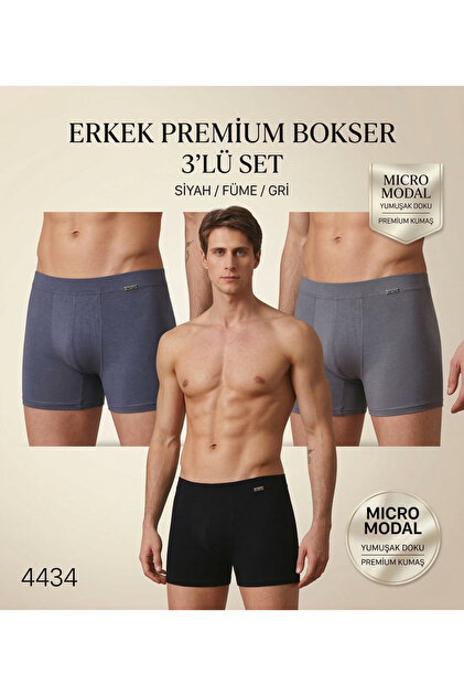 Erkek 3'Lü Premium Boxer Micro Modal Kumaş Nefes Alan Doku