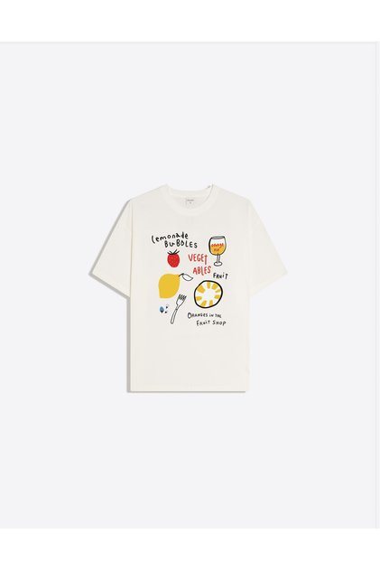Orange Pie Printed Crew Neck Oversize Trendy Women's T-Shirt