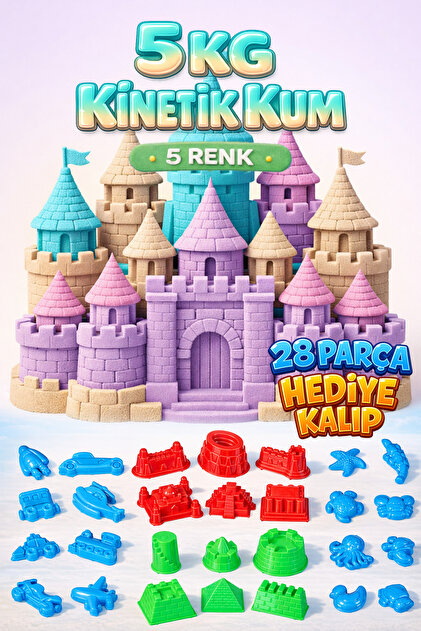 Kinetic Sand 5 KG Kinetik Kum 5 Renk ve 28 Adet Kum Kalıbı