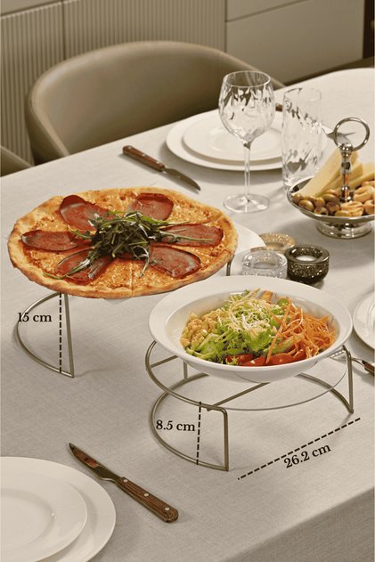 2-Piece Matte Silver Large Size Metal Presentation Plate Serving Plate Transparent Plexiglass