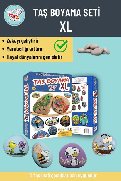 Taş Boyama Xl 3 Yaş Üstü Çocuklar Için Zeka Geliştirici 6 Renk Akrilik Boyalı Fırçalı Aktivite Seti