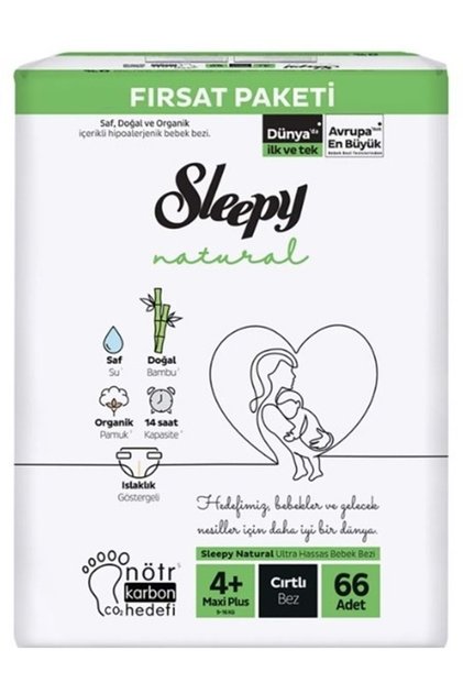 Baby Diaper Natural 4+ Size 9-16 kg Maxi Plus 66 Pieces Fırsat Pk