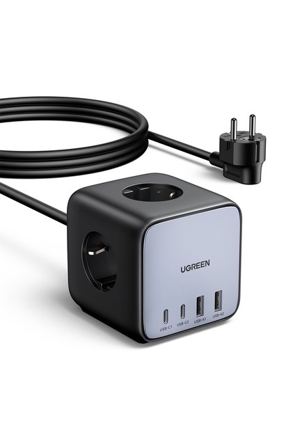 DigiNest Cube 65W GaN 2 Hızlı Şarj Cihazı 2xUSB-C, 2xUSB-A, 3 lü Akım Korumalı Grup Priz, 601
