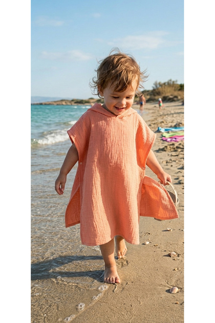 100% Cotton Double Layer Baby Muslin Poncho / Towel / Bathrobe / Sea (2 -5 Years)