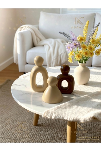 3'lü Anne Baba Çocuk Soyut Aile Heykeli Set Dekoratif Biblo Minimalist Boho Ev Dekor Hediyelik