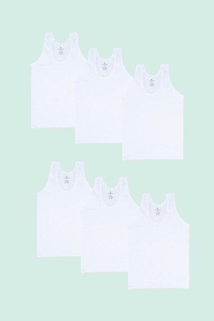 Pack of 6 White Combed Cotton Boy's Strappy Undershirt