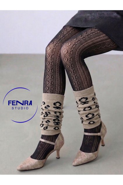Slouch Cotton Women's Aerobic Sports Pilates Leopard Patterned Beige Tights