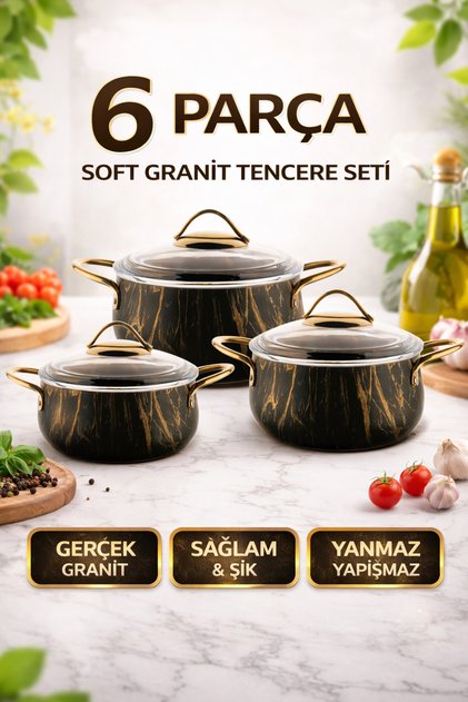Marble Metal Saplı Gold 3lü Güveç Seti