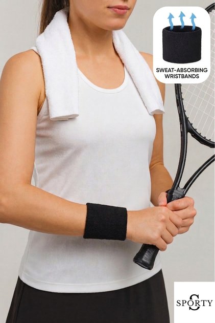2 Adet Siyah Tenis Bileklik, Havlu Ter Bandı, Sporcu Bileklik.