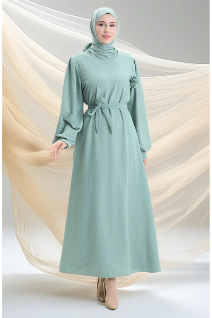 Seersucker Belted Dress 2043-05 Green