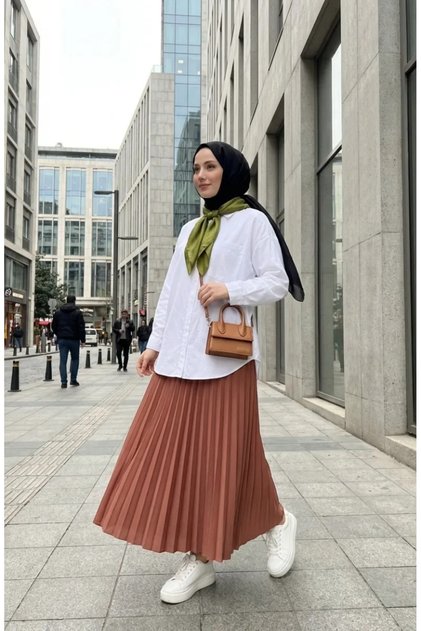 Elastic Waist Pleated Skirt 0213-17 Yavruağzı