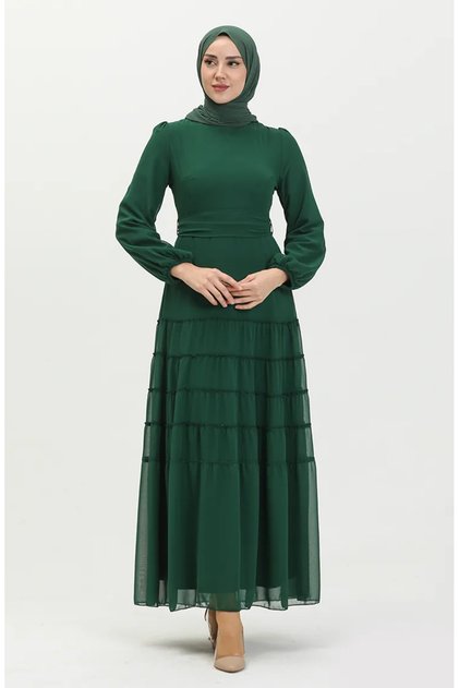 Gathered evening dress 5712-05 emerald green