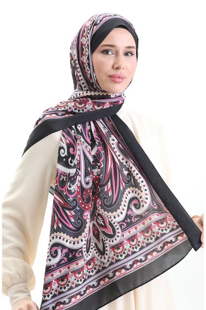 نمط عرقي شال ناعم 70295-02 أسود