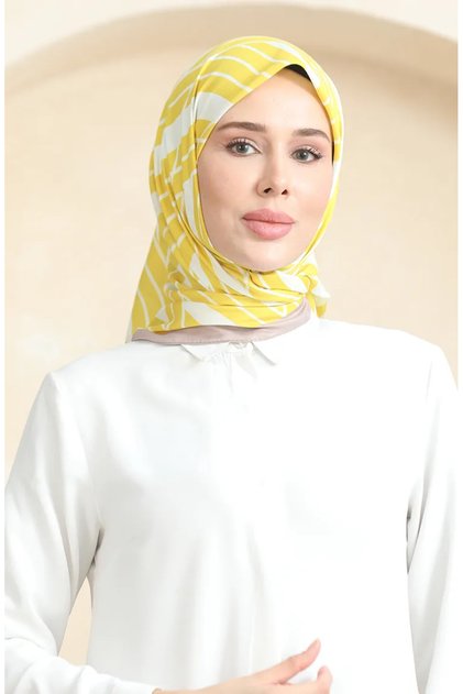 وشاح قطني ناعم 19093-07 أبيض أصفر