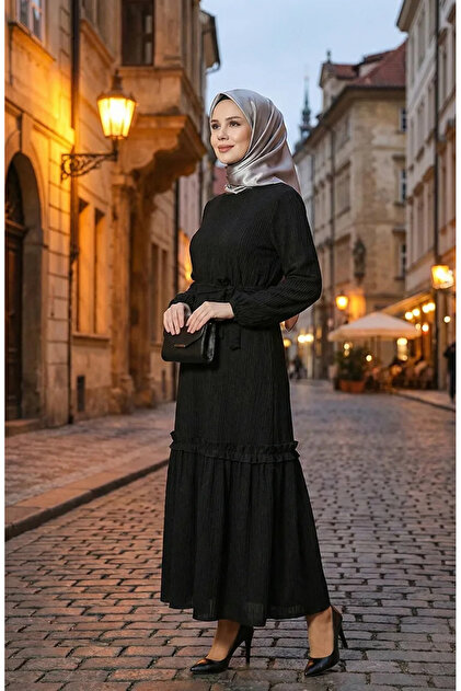 Fusta Belgüzar Rochie plisată NZR003A-03 Negru
