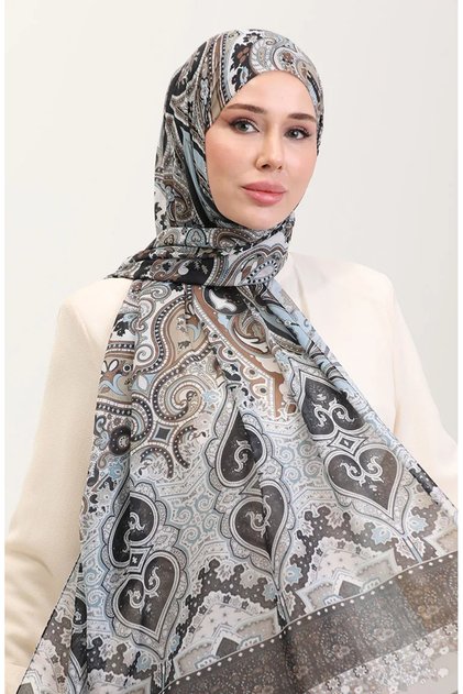 شال كاراكا قطني منقوش عرقيًا 81086-10 بني أسود
