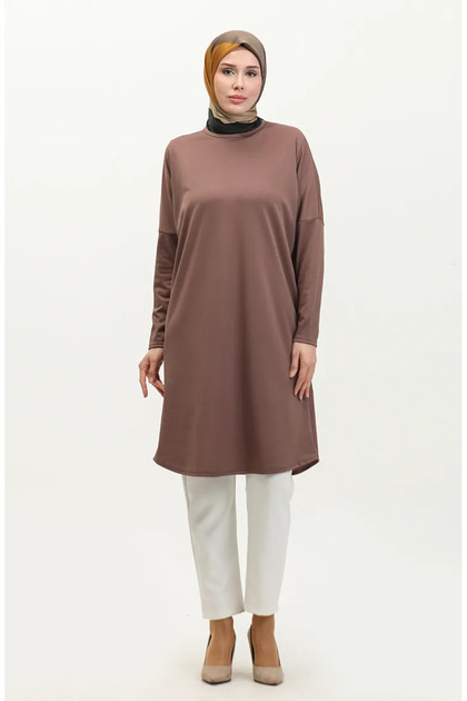 Bat Sleeve Plain Tunic 8682-01 Brown