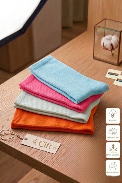 4 Pieces Men's and Women's Sports Socks - Socket Colorful Neon Tennis Socks