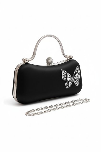 Black Satin Zircon Stone Butterfly Evening Dress Bag Shoulder Bag Handbag