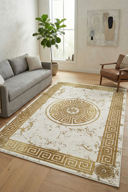 Beyaz Gold Halı Salon Halısı Makinede Yıkanabilir Halı Kaymaz Taban Halı