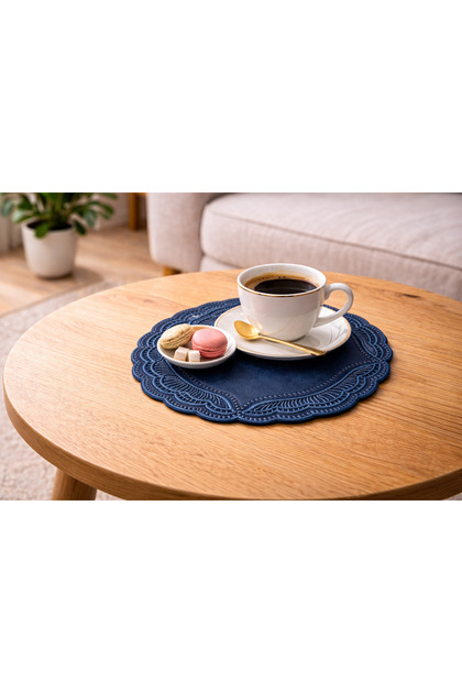 Leather Supla, Tea and Coffee Coasters Set of 2 Navy Blue