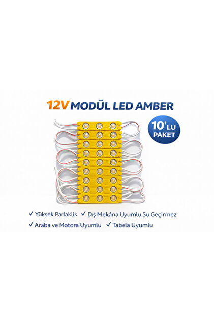 GARRA 10 Adet 12v Turuncu Amber Modül Led - 1,2w 12V Mercekli