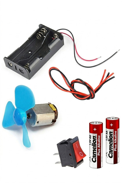 Motor Deney Seti, Dc Motor, Anahtar, Pil Yatağı, Pervane, Iletken Kablo, Pil