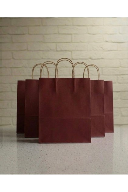 1.Kalite 25x31 Cm ( 10 Adet ) Büyük Boy Bordo Renkli Kraft Kağıt Çanta, Hediye Poşeti, Hediye Paketi