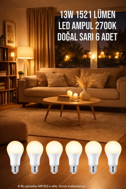 13W E27 LED Ampul 1521 Lümen 2700K Sıcak Sarı Işık Enerji Tasarruflu