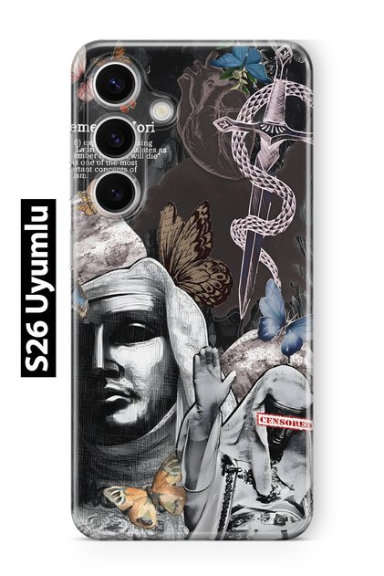 Samsung Galaxy S26 Compatible Gothic Butterfly Patterned Transparent Phone Case