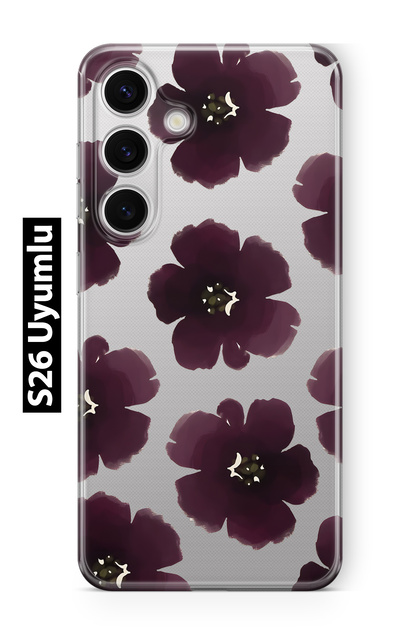 Samsung Galaxy S26 Compatible Purple Floral Print Transparent Phone Case