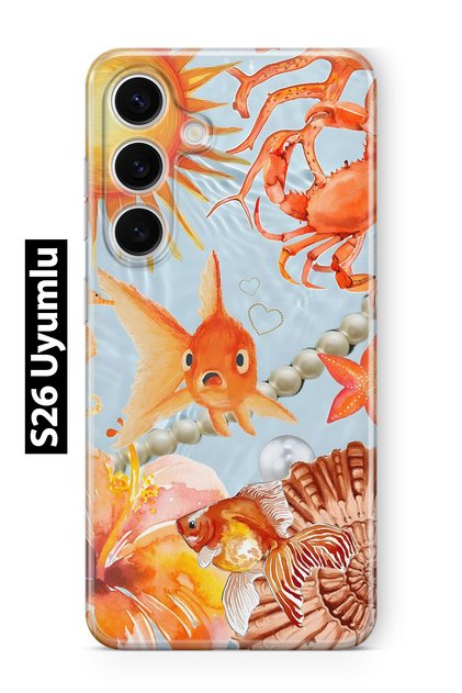 Samsung Galaxy S26 Compatible Orange Fish Patterned Transparent Phone Case
