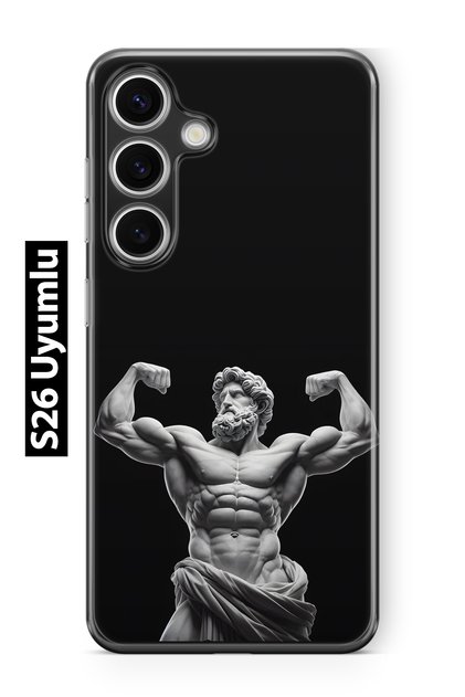 Samsung Galaxy S26 Compatible Ancient Statue Muscular God Patterned Transparent Phone Case