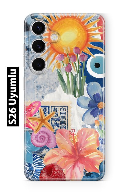 Samsung Galaxy S26 Compatible Sun Flowers and Evil Eye Bead Patterned Transparent Phone Case
