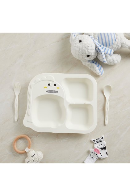 Baby Compartmented Food Plate Spoon Fork Set Pp Unbreakable 400 ml Durable 22.3X27.4X3.7 cm