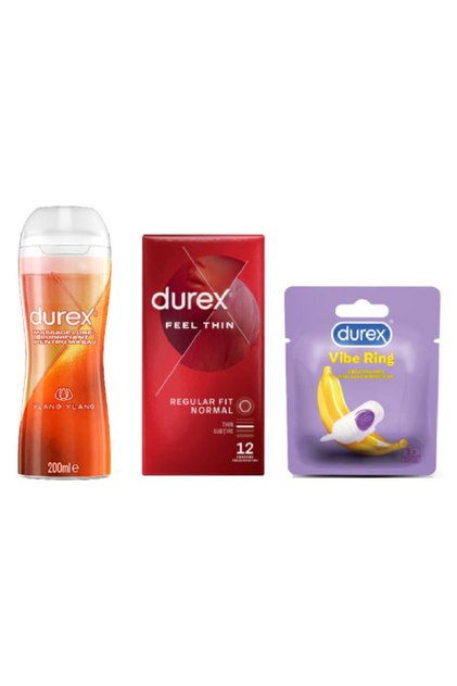 Pachet Prezervative Feel Thin 12 bucati + Inel Vibrator + Lubrifiant Masaj senzual 200 ml