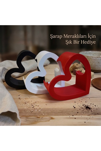 Özel Tasarım Kalp Şaraplık - Şık Mutfak ve Salon Aksesuarı - Hediyelik (Siyah/Beyaz/Kırmızı) 1 ADET