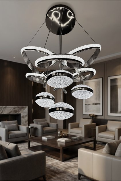 Kral Tacı Simli 4 Top Modern Sarkıt Salon - Oturma Odası Led Avize