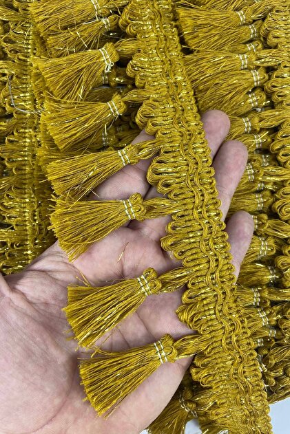 Dark Mustard Yellow Glittery Knotted Fringe Ribbon Tassel