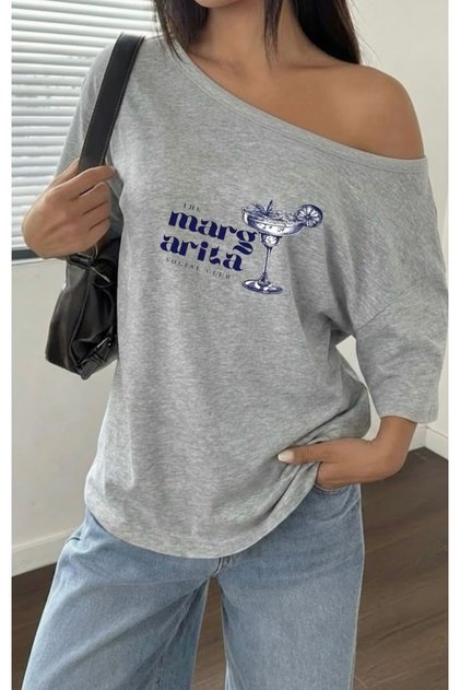 Margarita Printed Oversized Women's Boat Neck T-Shirt