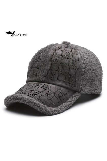 Plush Hat for Women – Gray Color with Stone Detail, Winter Hat, Adjustable Gray
