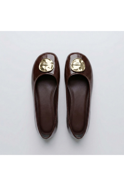 Women's Babet Gold Buckle Leather Babet Women's Daily Comfortable Stylish Flat Sole Classic Shoes