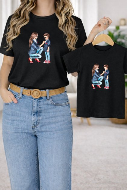 T-Shirt Mother and Son Combination Oversize – Mother & Child Twin Printed T-Shirt (Single Price)