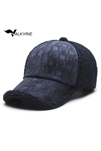 Plush Hat for Women – Navy Blue Color with Stone Detail, Winter Hat, Adjustable Navy Blue