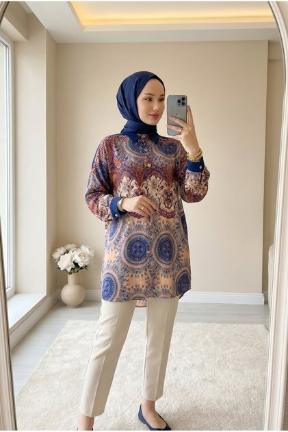 قميص تونيك بوهيمي منقوش للنساء