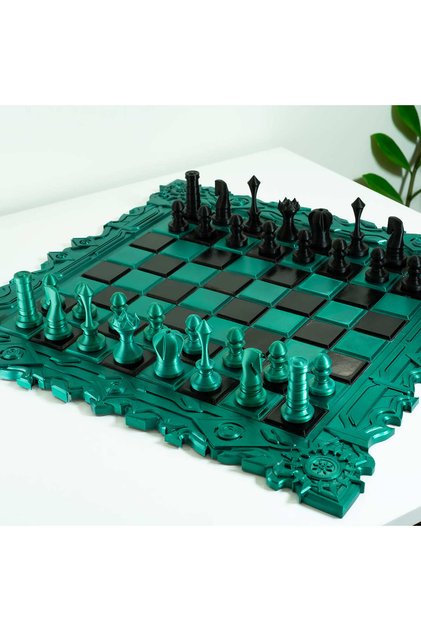 Set de șah verde regal | Fabricat în România | Negru lucios